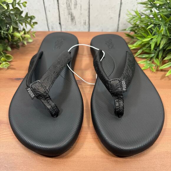 Flojos Women's Black Artisan Flip Flop Sandals Size 7 - Picture 3 of 4